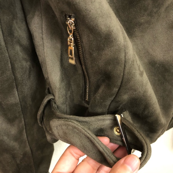 Romeo + Juliet Couture Suede Moto Jacket Olive NWT - Picture 9 of 11